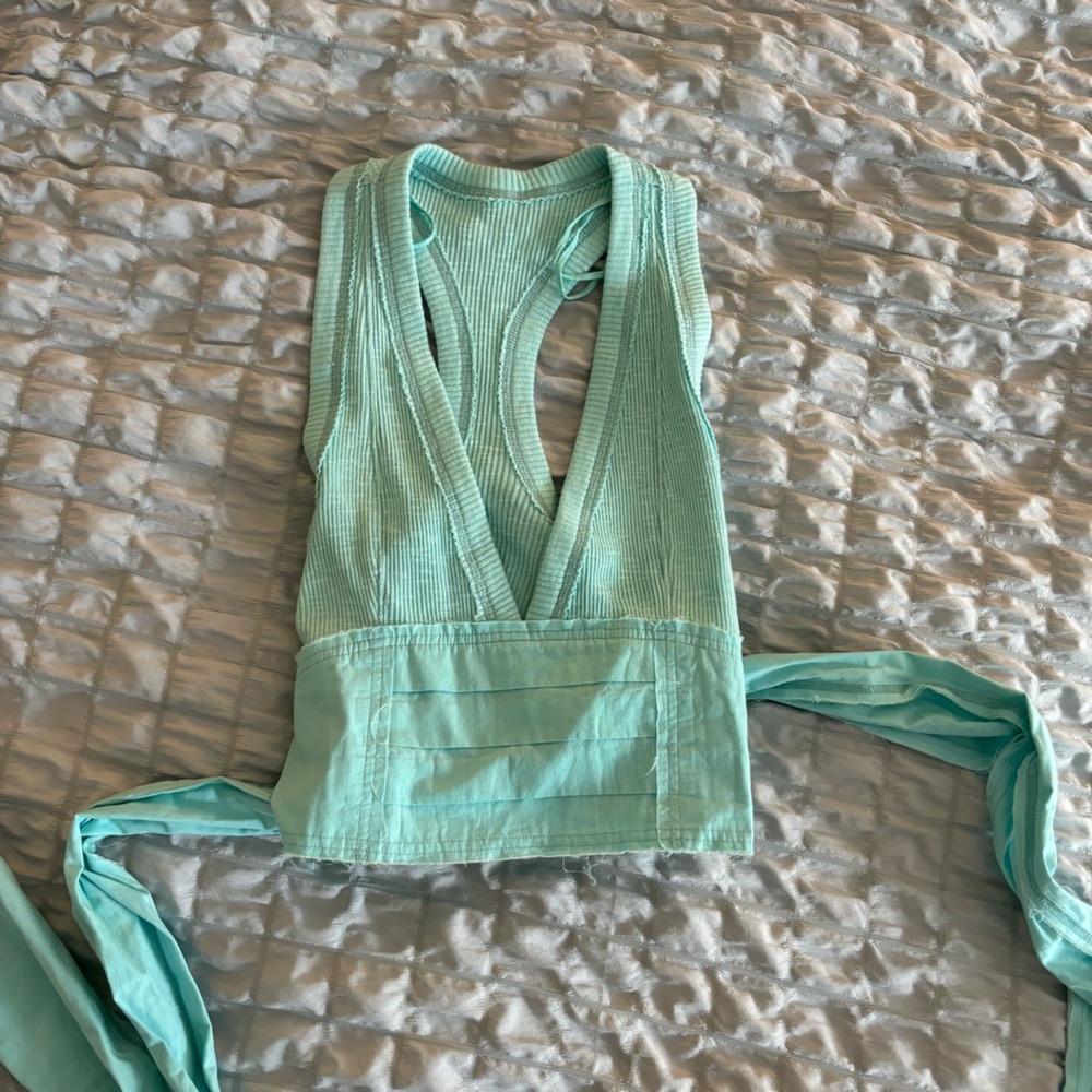 Free people sample crop tank fits like size small/medium. mint green/blue.